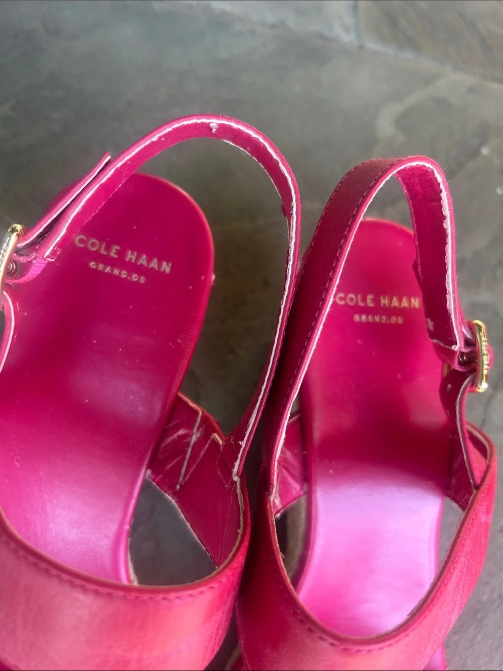 Cole Haan Hot Pink leather Wedge sSandals with rope/espradille style heel